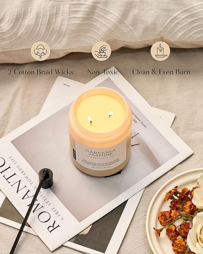 M&SENSE Gardenia Jasmine Scented Candle, 110 Hours Slow Burning Clean Non Toxic 19.4oz 2 Wicks Highly Scented Aromatherapy Candle for Housewarming Gifts, Long Lasting Fragrance for Bath & Office - Bloomnest