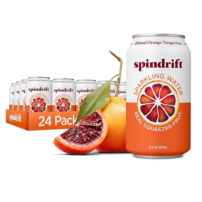 Spindrift Sparkling Water, Blood Orange Tangerine Flavored, Made with Real Squeezed Fruit, 12 Fl Oz Cans, Pack of 24 (Only 12 Calories per Can) - Bloomnest