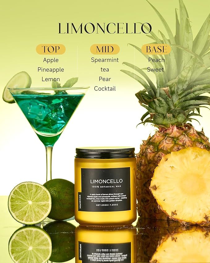 M&SENSE Limocello Summer Scented Candle, 7.05oz 50 Hours Long Lasting Burn Non Toxic Natural Soy Wax Lemon Highly Scented for Home Decor, 2 Wick Relaxing Candle Gifts for Yoga Spa Meditation - Bloomnest