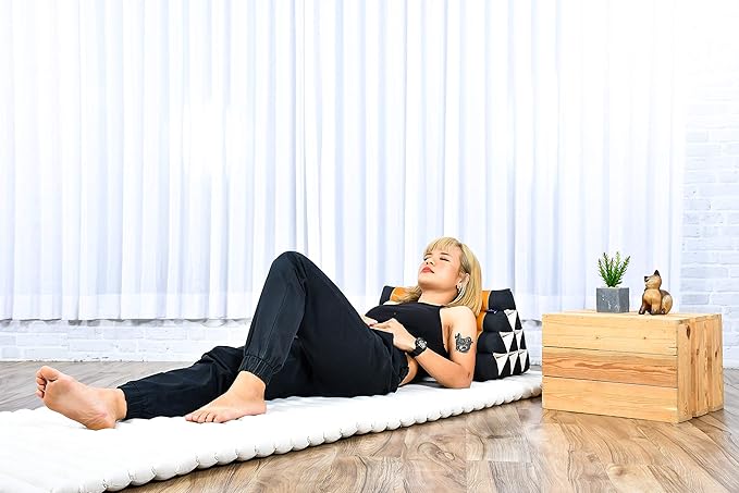 Leewadee Triangle Cushion – Comfortable Backrest for TV or Reading, Incline Pillow for Relaxing Made of Kapok, 20 x 13 x 13 inches, Black Orange - Bloomnest
