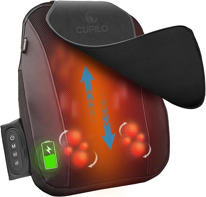 Cordless Shiatsu Back Massager - Lower Back Massager for Pain Relief Deep Tissue, Movable Massage Head, Lumbar Massager with Heat, Rechargeable Massager - Bloomnest