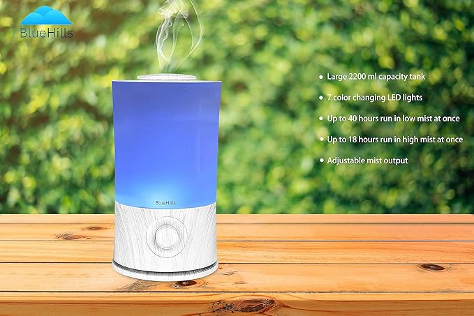 BlueHills Premium 2000 ML XL Large Essential Oil Diffuser Aromatherapy Humidifier for Large Room Home 40 Hour Run Huge Coverage Area Lights 2 Liter Extra Large Capacity Diffuser White Wood Grain E004 - Bloomnest