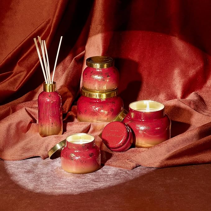 Capri Blue Glimmer Mini Tin - Apple Scented Candle with Mini Candle Holder - Soy Wax Blend - Capri Blue Apple Cider Social Red and Gold (3 oz) - Bloomnest