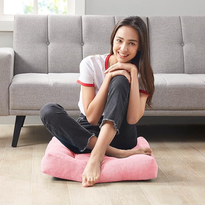 Pink Floor Pillow Set of 2 – Stylish Corduroy Cushions for Women, Perfect for Meditation, Yoga, and Relaxation, 22x22 Inch - Bloomnest