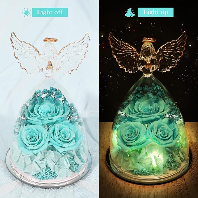 Valentines Day Preserved Flower Rose Gifts for Women, Forever Eternal Fresh Flowers Flores in Glass Angel Figurines for Delivery for Grandma Mom Sister Her Wife Mothers Day from Daughter Birthday - Bloomnest