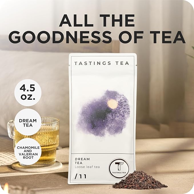 Tastings Tea Dream Loose Leaf, 8 oz | Calm Herbal Sleep Blend with Chamomile, Valerian & Lemon Grass | Natural Antioxidants for Wellness & Bed | Small Batch & Sustainably Sourced | Resealable Pouch - Bloomnest