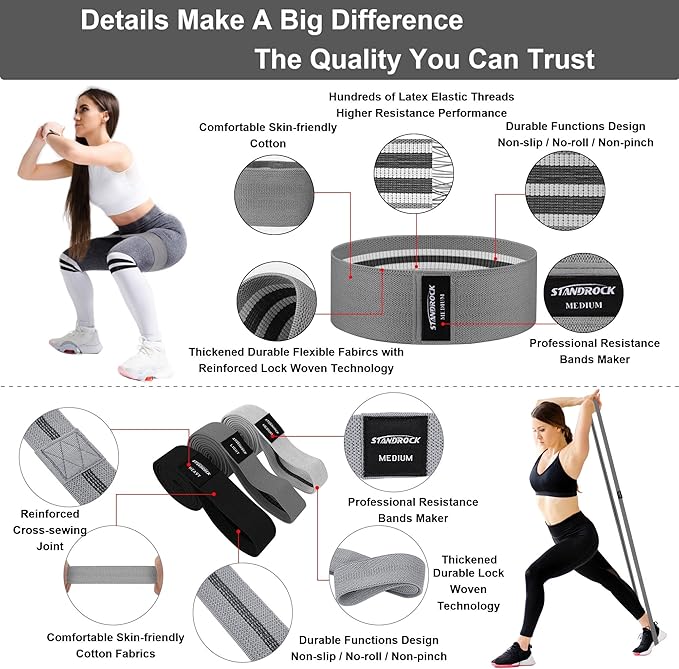 Fabric Resistance Bands for Working Out, 3 and 4 Levels Booty Bands Long Resistance Bands for Women and Men | Elastic Bands for Exercise Bands Resistance Workout Bands Resistance - Bloomnest