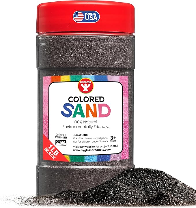 Hygloss Colored Sand for Crafts – 1 lb Bottle, Black – Vibrant Colorful Fine Sensory Play Sand Art Kits for Kids – Classroom Activities for Children 3 4 5 6 7 8 9 10 11 12 – Safe for Ages 3+ - Bloomnest