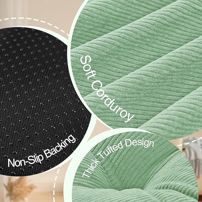 Floor Pillow Cushions for Adults Sitting Large Big Pillows for Floor Seating Square Memory Foam Thick Tufted, 22 x 22 Inch, Set of 2, Green - Bloomnest