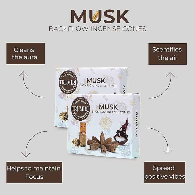 Musk Backflow Incense - 60 Cones, Six Packs of 10, Waterfall Effect TRUMIRI