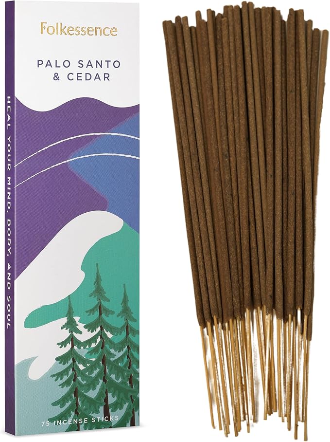 Folkulture Incense Sticks (75 Sticks) |8" Holy Palo Santo & Cedar Incense Sticks For Spritual, Inciensos para Sacar Malas Energias | No Charcoal,Organic,Non Toxic, 45 Mins, Long Burning Insence-Sticks FOLKULTURE
