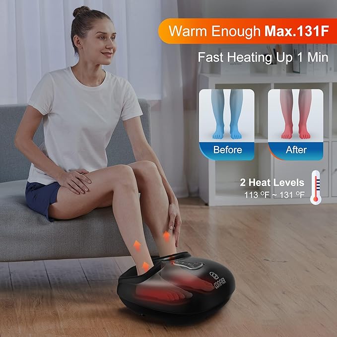 COMFIER Shiatsu Foot Massager with Heat, Vibration,Rolling Compression Feet Massager Machine for Plantar Fasciitis,Neuropathy Pain,Christmas Gifts for Women,Men,FSA Eligible HSA,Fits Size up to 13“ - Bloomnest