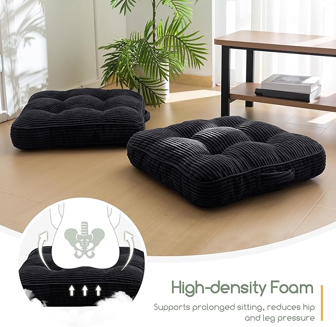 Washable Floor Pillow Cushion for Adults, Meditation Cushion Pillow, Large Square Floor Sitting, Removable Tufted Corduroy Cover, for Tatami Living Room or Yoga, 22x22 Inch, 2Pack, Machine Washable - Bloomnest