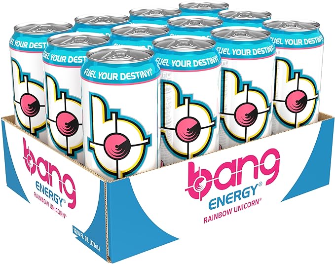 Bang Energy Rainbow Unicorn, Sugar-Free Energy Drink, 16 Fl Oz (Pack of 12) - Packaging May Vary - Bloomnest