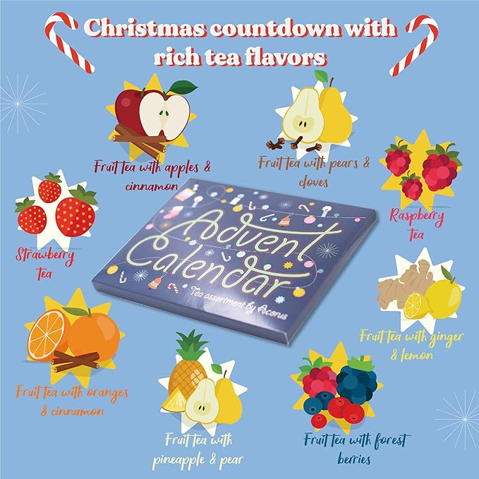 Tea Advent Calendar 2025 by Acorus – 8 Christmasy flavors – 24 tea bags For The Christmas Countdown – Gift Idea For Festive Winter Period - Bloomnest