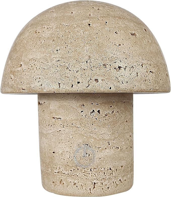 Natural Stone Mushroom Lamp - Handcrafted Travertine Night Light, Rechargeable with Type-C, Dimmable LED Accent Light for Bedroom & Living Room - Bloomnest