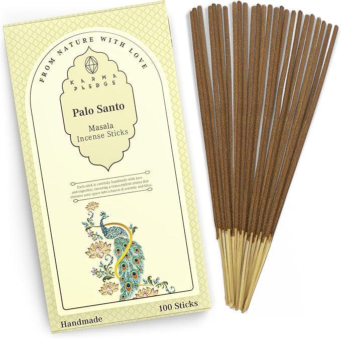 Incense Sticks, Palo Santo Incense, Pack of 100 Stick, Hand Rolled Aromatic Masala Made with Natural Ingredients, 45-60 Minute Burn Time, Best for Home Fragrance, Meditation, Yoga, Spiritual Healing KARMAPLEDGE