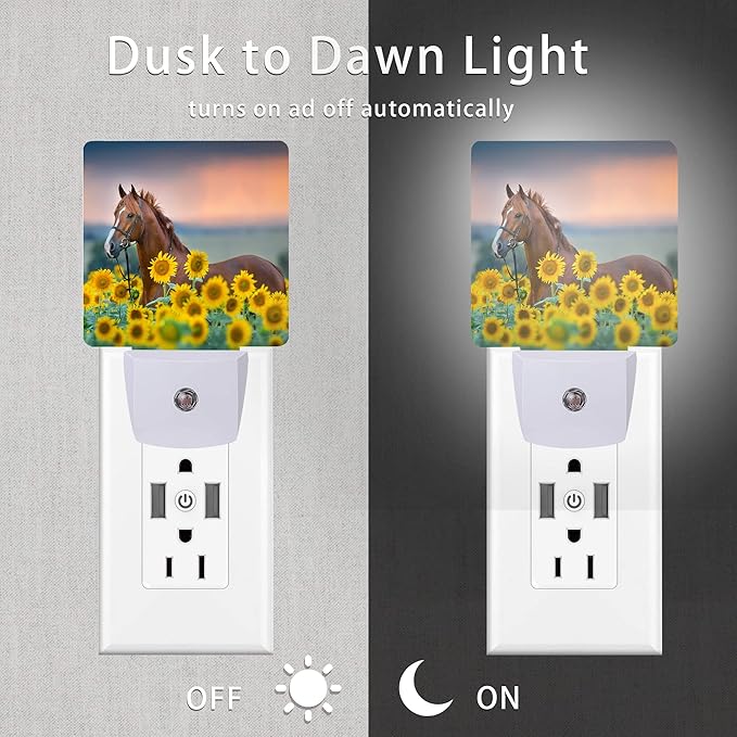 Horse Night Light,Sunflower Farm Animal Horses Plug-in Night Lights with Dusk-to-Dawn Sensor for Women/Girls/Boys Gift Sleep Friendly lamp for Bedroom, Bathroom and Living Room,0.5W - Bloomnest