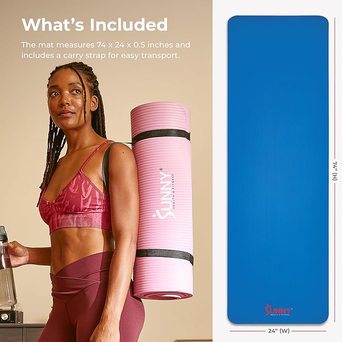 Sunny Health & Fitness Non-Slip Yoga Mat – Durable, Anti-Tear, Lightweight, Cushioned Support for Yoga, Pilates, Stretching Exercises, Meditation and Floor Workouts | Multiple Sizes & Colors - Bloomnest