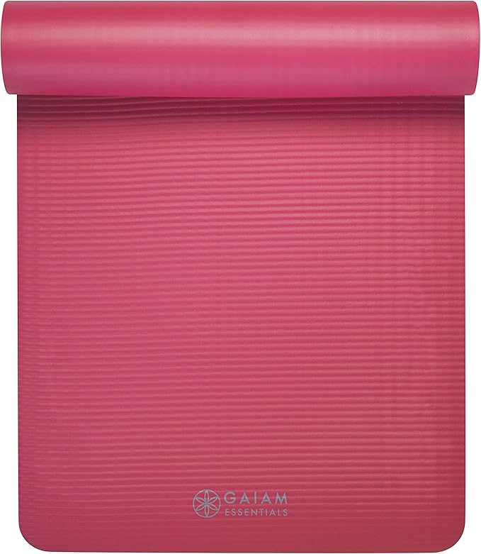 Gaiam Essentials Thick 2/5" (10mm) and Thin 1/4" (6mm) Yoga & Pilates, Fitness & Exercise Mat with Easy-Cinch Carrier Strap