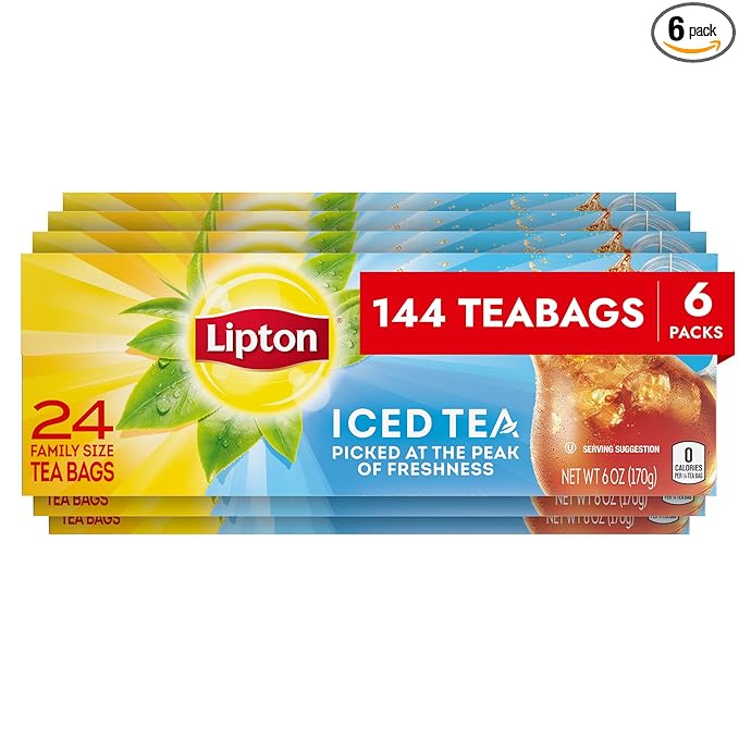 Lipton Unsweetened Iced Tea Bags, Family Size Zero Calories, 144 Total Tea Bags (24ct - Pack of 6) - Bloomnest