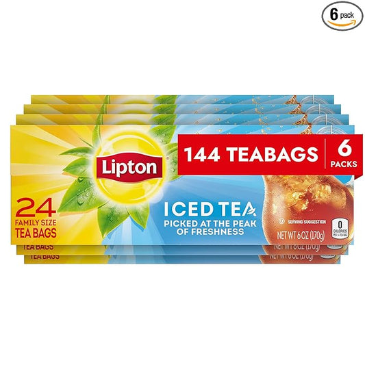 Lipton Unsweetened Iced Tea Bags, Family Size Zero Calories, 144 Total Tea Bags (24ct - Pack of 6) - Bloomnest