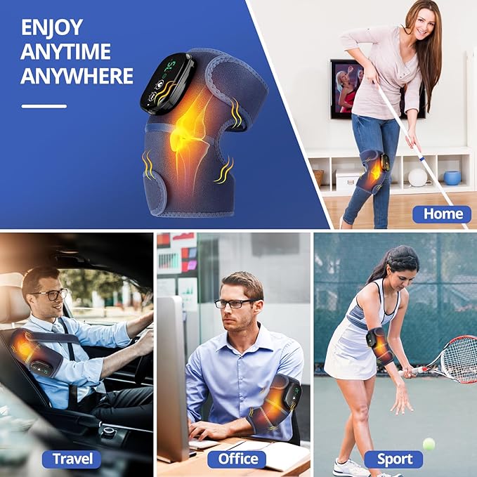MOAJAZA Cordless Knee Massager with Heat and Vibration, Heating Pad for Knee Shoulder Elbow, Heated Knee Brace for Arthritis (Pack of 1 Blue) - Bloomnest
