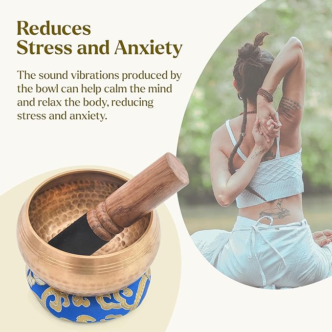 Tibetan Singing Bowl Set-Authentic Cuencos Tibetanos for Sound Healing, Meditation & Chakra Balancing - Includes Cushion, Mallet-Unique Spiritual Gifts for Women and Men (4.5 Inch Bowl) LNYSI