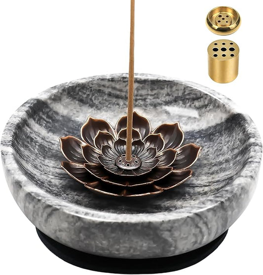 SuperLarge Handmade Natural Marble Incense Holder for Sticks and Cones-with 9 Holes, Multi-Functional Incense Burner Holder for Incense Sticks and Cones, Perfect Home Decor (5.91inch) - Bloomnest