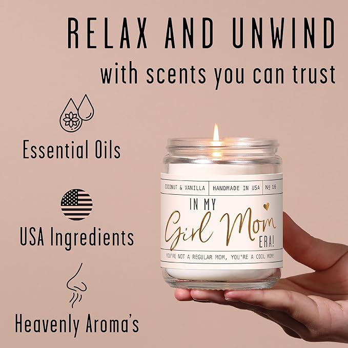 Girl Mom Gifts for Mothers Day - 'in My Girl Mom Era' Soy Candle, w/Vanilla & Coconut I It's a Mama I 50Hr Burn, Made in USA - Bloomnest