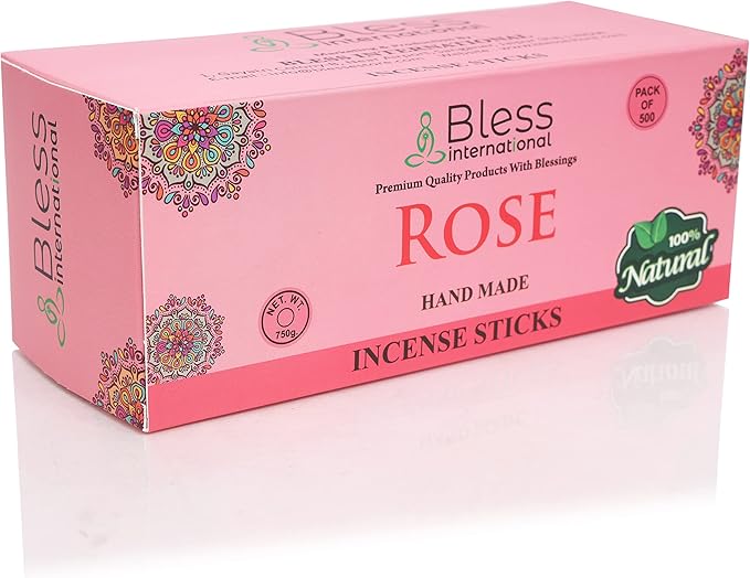 Bless-Rose 100%-Natural-Handmade-Hand-Dipped Organic-Chemicals-Charcoal-Free Purification-Relaxation-Positivity-Yoga-Meditation Best-Woods-Scent (500 Sticks (26 OZ)) BlessInternational