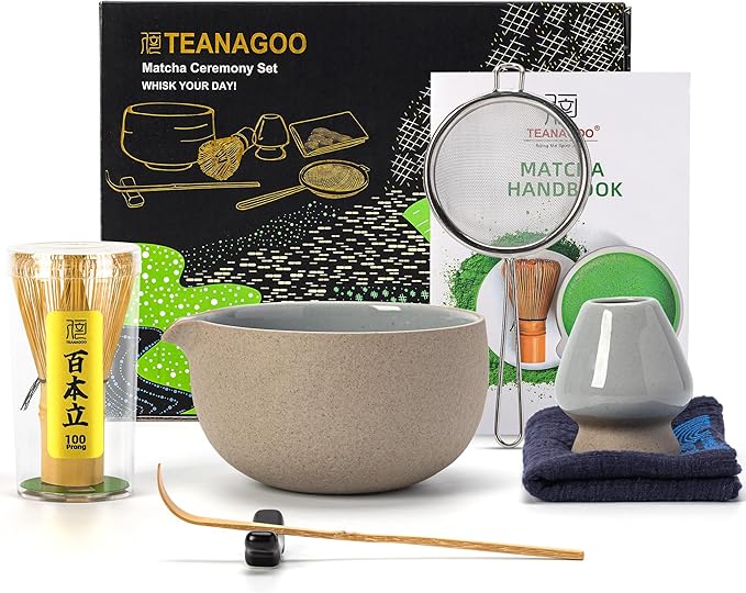 TEANAGOO Matcha Whisk Set,7 Pcs Matcha Set,Matcha Kit for Ceremony,Matcha Tea Set for Making Breakfast/Latte,Starter Kit Set and Bowl with All Accessories,Gift for Friend/Family - Bloomnest