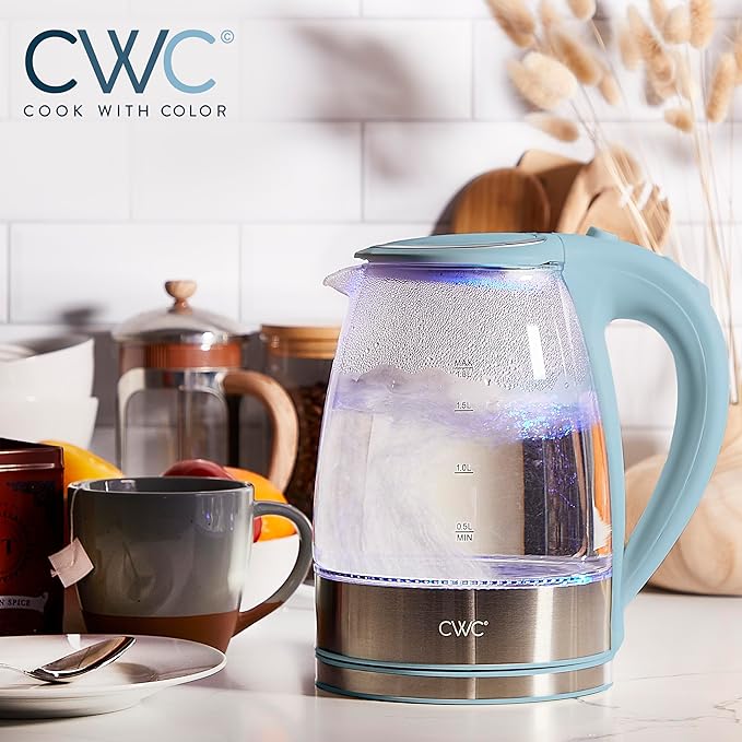 COOK WITH COLOR Electric Tea Kettle, 1.8L Cordless Hot Water Boiler, 1200W Rapid Boil, Auto Shutoff & Boil Dry Protection, BPA-Free, Sleek Countertop Design, Slate Blue - Bloomnest