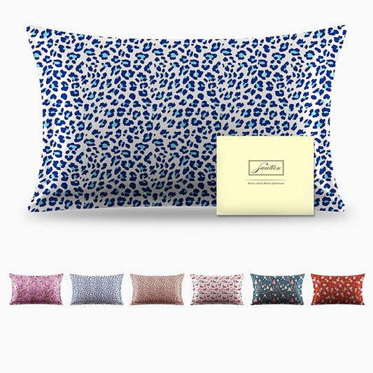 Mulberry Silk Pillowcase for Hair and Skin Queen Size Leopard Print Silk Pillow Cases with Zipper Soft Breathable Smooth Cooling Silk Pillow Covers for Sleeping (Blue Leopard, 20"X 30",1Pcs) - Bloomnest