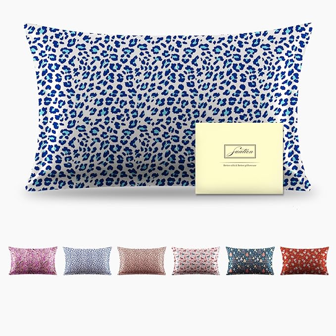 Mulberry Silk Pillowcase for Hair and Skin Standard Size Leopard Print Pillow Cases with Zipper Soft Breathable Smooth Cooling Covers for Sleeping (Blue Leopard, 20"X 26",1Pcs) - Bloomnest