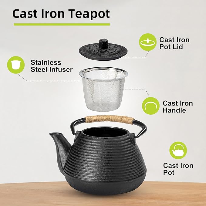 suyika Japanese Tetsubin Tea Kettle Cast Iron Teapot with Stainless Steel Infuser 30 oz/900 ml - Bloomnest