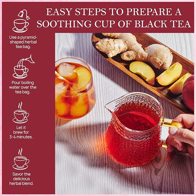 Tealeaf & Co. Peach Ginger Tea Blended with Organic Spices - Organic Black Tea Bags with Ginger & Peach Flavor - Flavored Blend with Low Caffeine - Gluten Free - 50 Teabags - Bloomnest