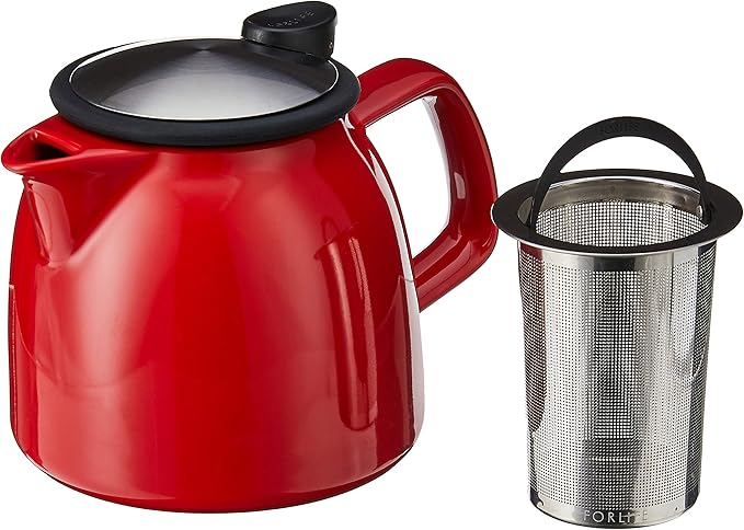 FORLIFE Bell Ceramic Teapot with Basket Infuser, 26-Ounce/770ml, Red - Bloomnest