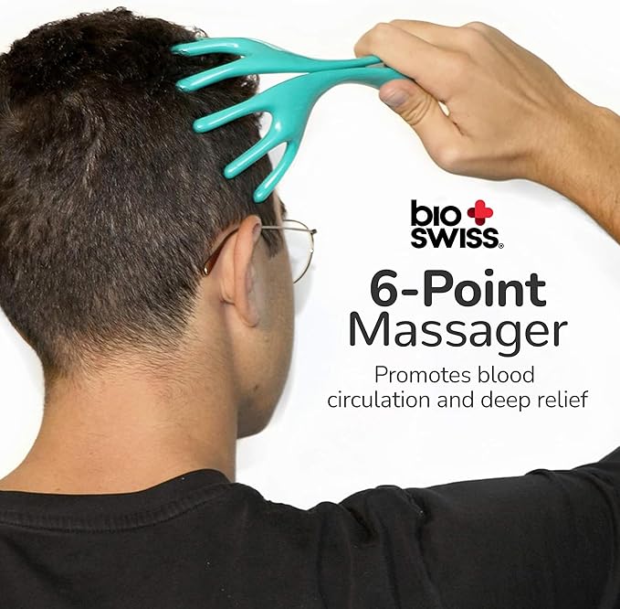 BioSwiss Head Massager, Handheld Scalp and Temple Tingler and Scratcher, Relaxing Hair and Head Stimulation Tool Bioswiss