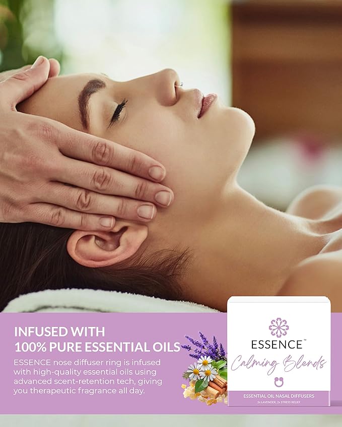 Essence Nasal Diffuser Calming Bundle – Aromatherapy Essential Oil Silicone Nose Rings for Stress & Sleep Support – Wearable Lavender & Stress Relief Blends for Relaxation & Nighttime Use - Bloomnest