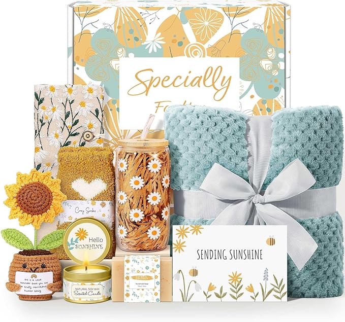 Valentines Day Gifts for Her, Sending Sunshine Self Care Package Spa Gift Baskets for Women, Mothers Day Birthday Gifts for Women Best Friends Mom Sister Wife Grandma Her - Dusty Blue - Bloomnest