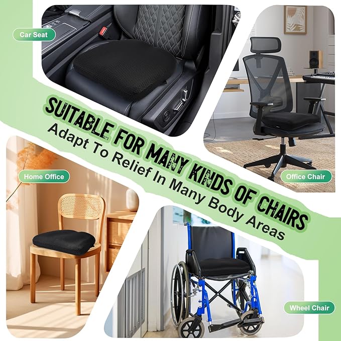 Air Fiber Office Chair Cushion - Ergonomic Seat Cushion for Orthopedic Coccyx, Relief Hip & Back Support - Doctor Recommended Cushion for Long Sitting Worker Driver & Handicapped (Dark Gray) - Bloomnest