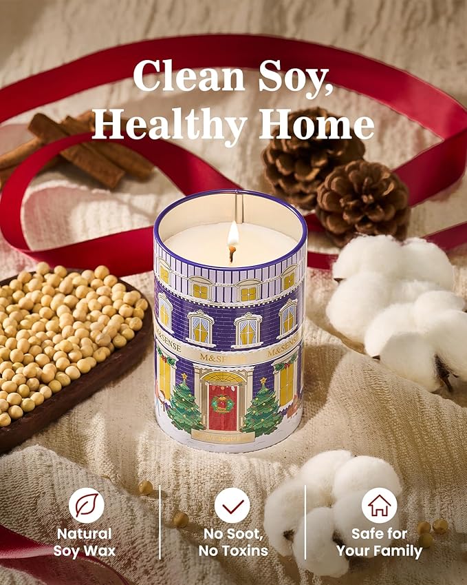 M&SENSE Snowy Christmas Candles, Winter Scented Holiday Soy Candles for Home, 11.3oz 70 Hour Non Toxic Long Burning, Cozy Aromatherapy Christmas Gifts for Women Men - Bloomnest