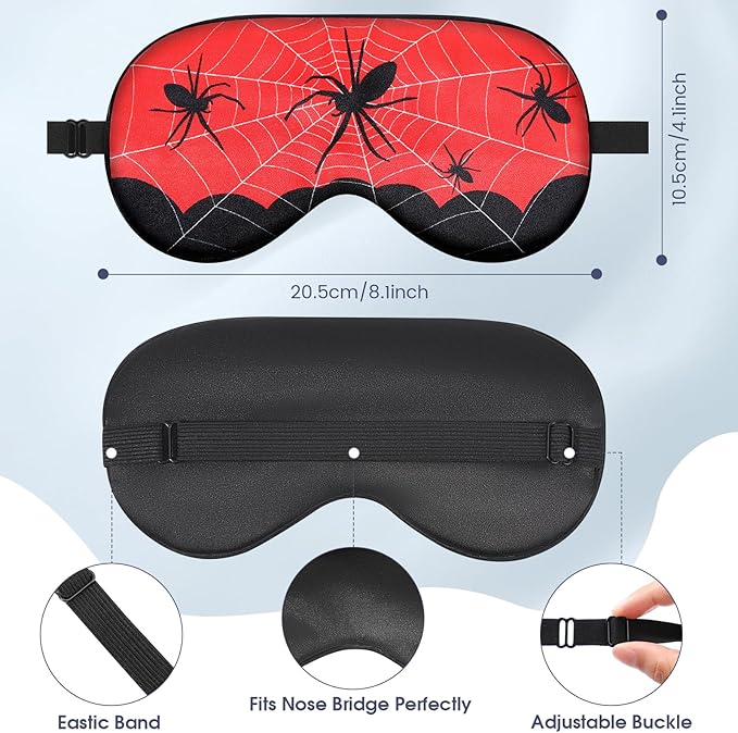 2 Pcs Sleep Mask for Kids Boys, Silk Eye Covers for Sleeping, Adjustable Strap & Light Blocking Design, Adult Children's Bedtime Blindfold for Travel and Home Use (Spider) - Bloomnest