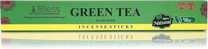 Bless-Green-Tea 100%-Natural-Handmade-Hand-Dipped-Incense-Sticks Organic-Chemicals-Charcoal-Free Purification-Relaxation-Positivity-Yoga-Meditation Best-Woods-Scent (25 Sticks (1.4 OZ)) BlessInternational