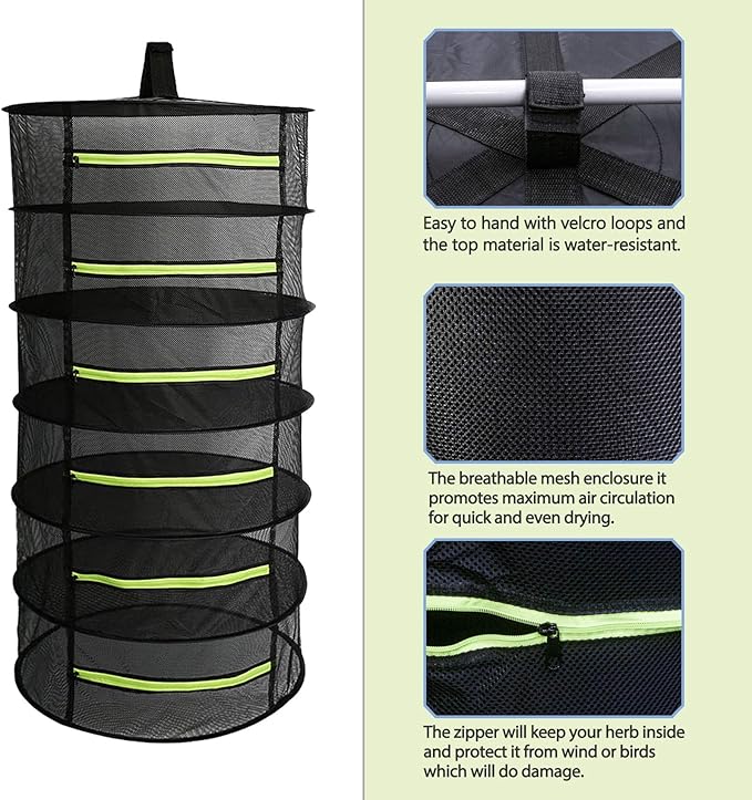 2 PCS Herb Drying Rack 6 Layers Mesh Hanging with Zipper Opening, Herb Dry Net for Drying Herb Plant Bud Flower Food Meat Fruits & Tea with Hooks and Garden Scissor - Bloomnest