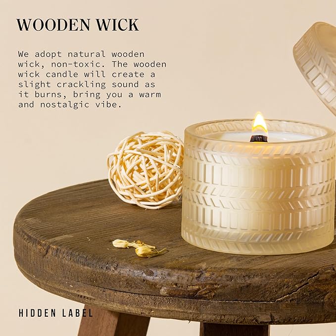 Vanilla Coconut Crackling Wood Wick Soy Candles in 7.4oz Glass Jar | Long-Lasting Scented Candles Gift Set for Valentine's Day, Mother's Day | Luxury Home Decor & Relaxation Gift for Women - Bloomnest