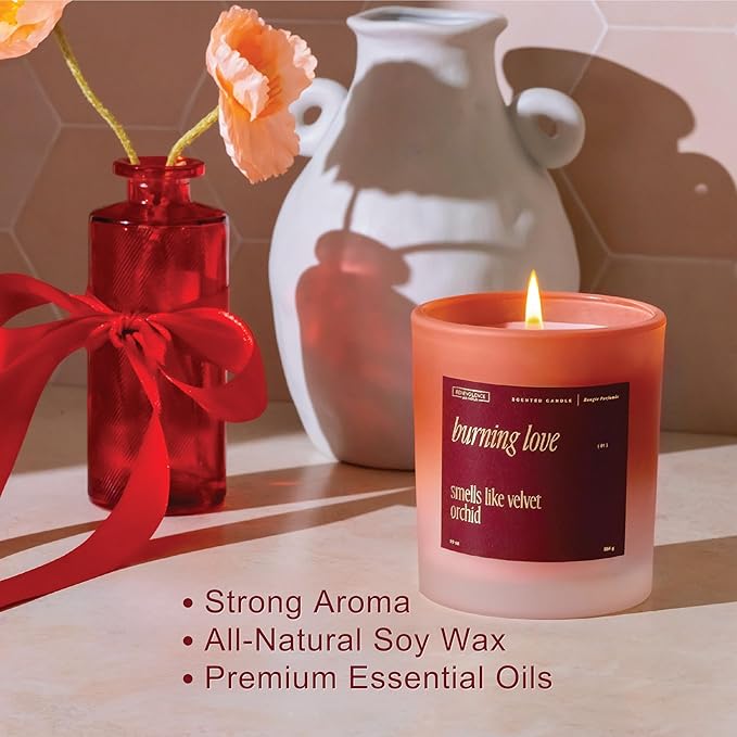 Benevolence LA Burning Love Scented Candles | 10 oz, 40-50 Hour Burn, Love Candle for Women | Romantic Gifts for Women and Men | Gift for Husband, Wife, Girlfriend | Fall Candles - Velvet Orchid - Bloomnest