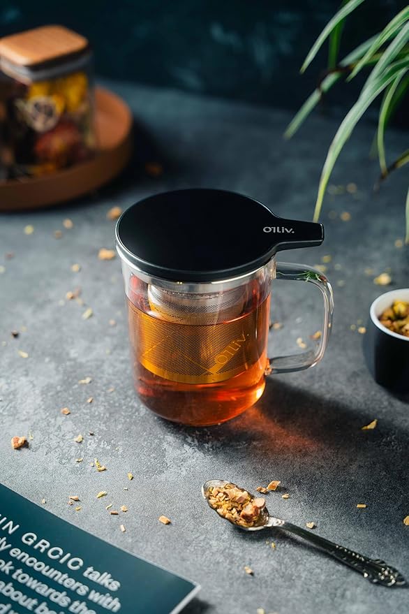 Glass Tea Cup with Infuser and Lid & Stainless Steel 400ml, Premium Borosilicate Tea Mug & Stainless Steel Filter, Heat-Resistant Brewing Set for Tea Lovers (Gift Ready Packaging) - Bloomnest