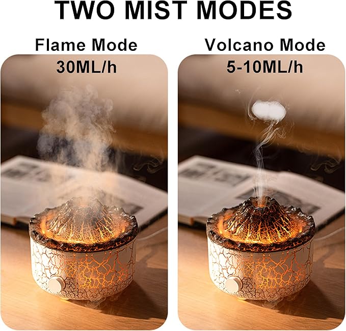 Aromatherapy Essential Oil Diffuser, 560ml Ultrasonic Cool Mist Diffuser/Humidifier with Flame & Volcano 2 Mist Mode, for Bedroom,Office,Home, Auto Shut-Off, Remote Control, Gift (White) - Bloomnest